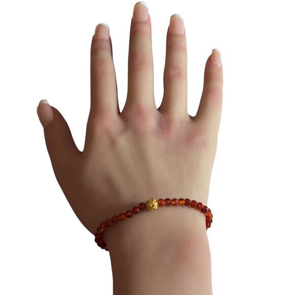 18K Gold Money Coin Ball Charm Bracelet Mini Gemstone Natural Carnelian 4mm - Picture 6 of 6